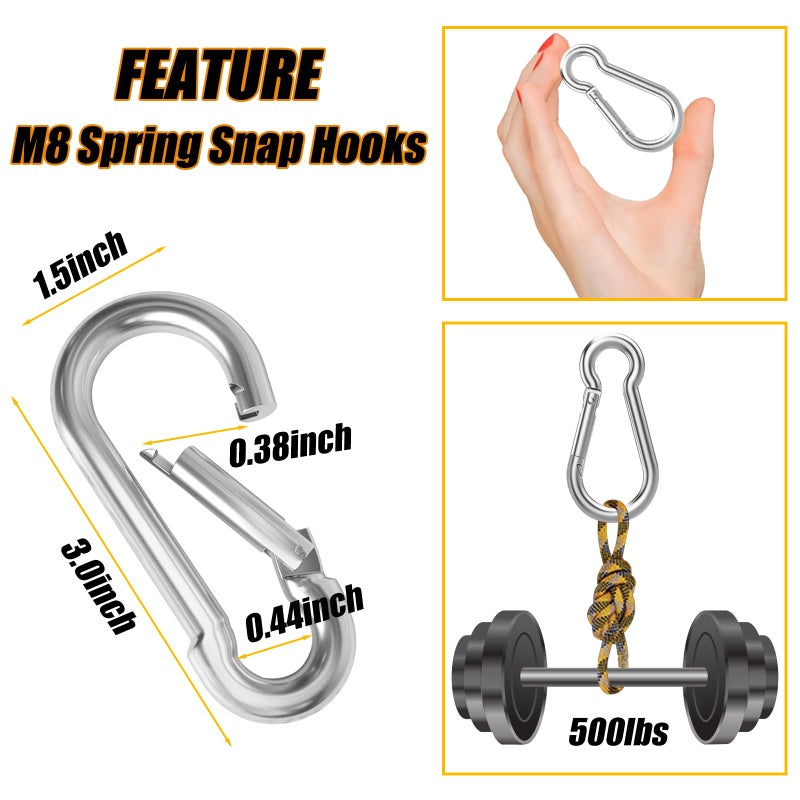 EPHECH 100PCS 3"" Heavy Duty Spring Snap Hook  M8 5/16"" Galvanized Steel Snap Hook Carabiner Quick Link Carabiner Clip  500LBS Holding Capacity Quick Link Keychain for Swing Hammock Gym Outdoor - Image 2